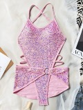 EVE Sexy Sequin Backless One Piece Swimsuit Skirts Suit CASF-6777