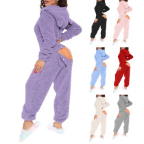 EVE Hooded Cute Plush Long-Sleeve Jumpsuit GXHF-80223