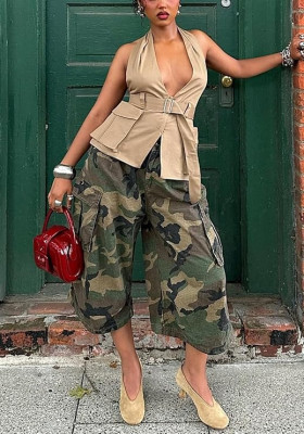 EVE Camouflage Print Loose Wide Leg Seven-Tenths Pants GXHF-M81018