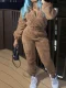 EVE Long Sleeve Solid Color Plush Two Piece Pants Set GXHF-81108
