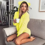 EVE Plus Size Plush Loungewear Long Sleeve Hooded Romper GXHF-Y25669