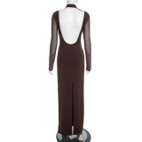 EVE Backless Long Sleeve Ribbon Dress+Tulle Shawl Two-Piece Set GDSF-D25ST485
