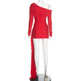 EVE Off Shoulder Lapel Long Sleeve Ribbon Mini Dress GSBD-D25DS481