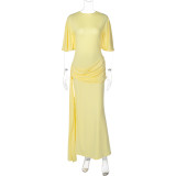 EVE Solid Color Backless Lotus Leaf Sleeve Maxi Dress GLAG-D5920189G