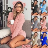 EVE Plus Size Plush Loungewear Long Sleeve Hooded Romper GXHF-Y25669