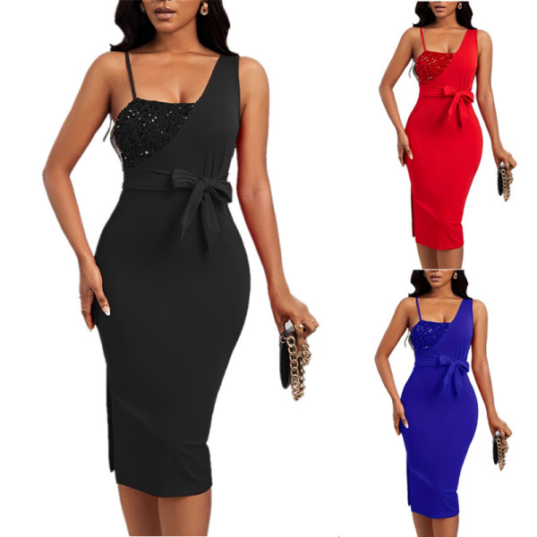 EVE Solid Color Sequin Midi Dress GYOU-CX420