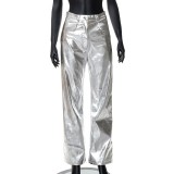 EVE High Waist PU Leather Casual Pants GXHF-X86815