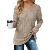 EVE Solid Color V-neck knitted Long Sleeve Top GYOU-CX803