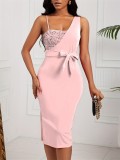 EVE Solid Color Sequin Midi Dress GYOU-CX420