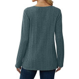 EVE Solid Color V-neck knitted Long Sleeve Top GYOU-CX803