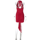 EVE Deep V Neck Sleeveless Ruched Mini Dress GLAG-D5A20452F