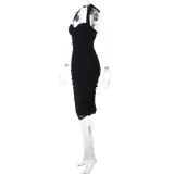 EVE Solid Color Halterneck Mesh Midi Dress GLAG-D5920287F