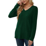 EVE Solid Color V-neck knitted Long Sleeve Top GYOU-CX803