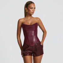 EVE PU Leather Wrap Chest Banage Tops GDSF-D25TP501