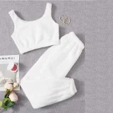 EVE Solid Color Plush Tank Tops Two Piece Pants Set GXHF-X08292163