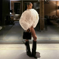 EVE Solid Color Long Sleeve Tassel Tops Coats GZJQ-W25L84137