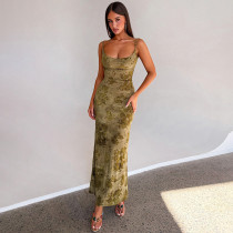 EVE Tie Dye Print Backless Patchwork Chain Maxi Dress GLAG-D5A20425G