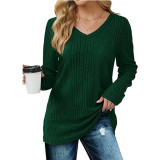 EVE Solid Color V-neck knitted Long Sleeve Top GYOU-CX803
