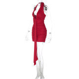 EVE Deep V Neck Sleeveless Ruched Mini Dress GLAG-D5A20452F