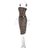 EVE Leopard Print Wrap Chest Tops Two Piece Skirts Set GLAG-S5920248G