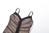 EVE Mesh Patchwork Ruched Sling Mini Dress GZJQ-K25D85965