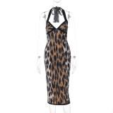EVE Leopard Print Halterneck Split Maxi Dress GLAG-D5A20356H