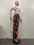 EVE Camouflage Print Holes Cross Straight Pants OD-8600