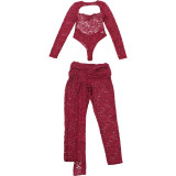 EVE Lace See Through Backless Bodysuit Two Piece Pants Set GZJQ-K25S86050