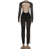 EVE Lace See Through Backless Bodysuit Two Piece Pants Set GZJQ-K25S86050