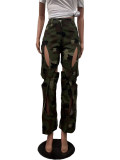 EVE Camouflage Print Holes Cross Straight Pants OD-8600