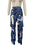 EVE Camouflage Print Holes Cross Straight Pants OD-8600