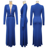 EVE Solid Color Long Sleeve Pleated Maxi Dress YF-20061