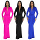 EVE Solid Color Long Sleeve Pleated Maxi Dress YF-20061