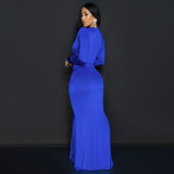 EVE Solid Color Long Sleeve Pleated Maxi Dress YF-20061