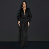 EVE Solid Color Long Sleeve Pleated Maxi Dress YF-20061