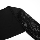 EVE Solid Color Hollow Out Lace Maxi Dress GSZM-J25DS412