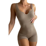 EVE Solid Color Casual Ribbed Slim Rompers GYOU-CX20408