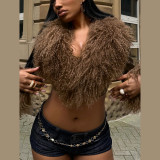 EVE Fur Patchwork Leather V Neck Coat DLSF-K25L85062