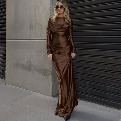 EVE Solid Color Long Sleeve Split Maxi Dress XEF-K25D86488