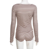 EVE Stripe Print Long Sleeve Two Piece Shorts Set GSZM-C25ST350