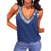EVE Plus Size Solid Color Sequin Sleeveless Vest Top GYOU-CX2422