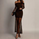 EVE One Shoulder Mesh Patchwork Maxi Dress GAXB-W451DS