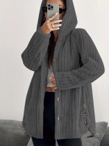 EVE Solid Color Buttoned Long Sleeve Hooded Plush Fashion Coat GYOU-CX1022