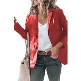 EVE Plus Size Single-Breasted Solid Color PU Leather Long Sleeve Top GYOU-CX20708
