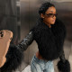 EVE Fur Patchwork Leather V Neck Coat DLSF-K25L85062
