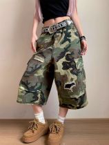 EVE Camouflage Print Holes Wide Leg Fifth Pants SH-391450