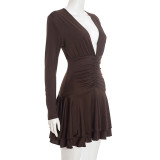 EVE Deep V Neck Long Sleeve Mini Dress GSZM-D25DS484