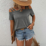 EVE Plus Size Solid Color Short Sleeve Off-Shoulder T-Shirt GYOU-CX3512