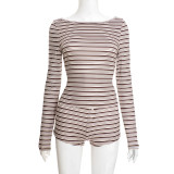 EVE Stripe Print Long Sleeve Two Piece Shorts Set GSZM-C25ST350