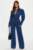 EVE Fashion Long Sleeve Tie Up Denim Jumpsuit LX-3589